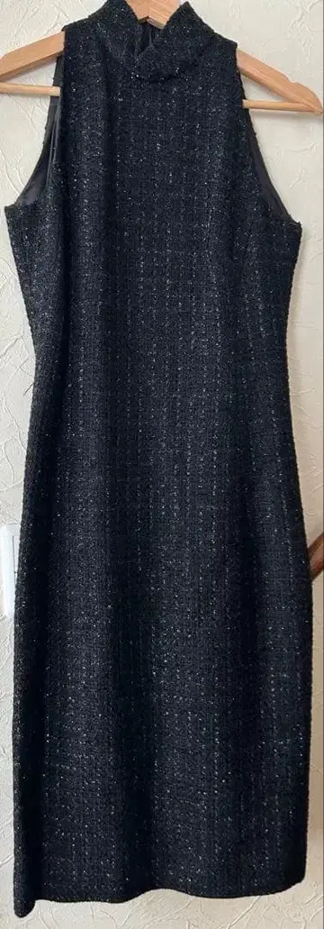 EPOCA 트위드 원피스 40 라메 믹스 슬리브리스 블랙 일본제