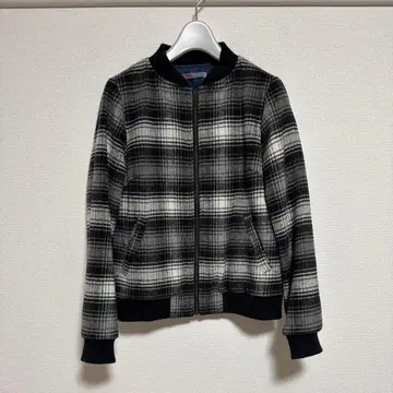 체크 무늬 블루종 자켓