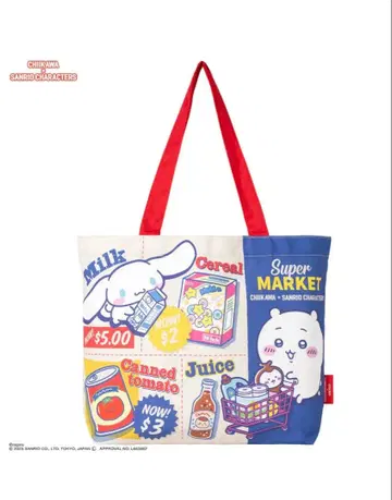 치이카와 x 산리오 캐릭터즈 슈퍼마켓 쇼핑 토트백