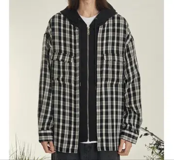 OY 블록 체크 후드 부착 셔츠 긴팔