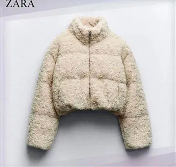 ZARA 보아 크롭 자켓 크림색
