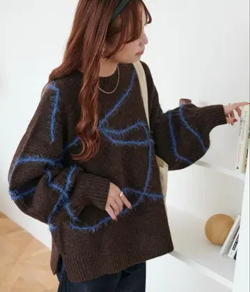 [ 미사용 ] discoat 디스코트 멜란지얀 선 패턴 풀오버