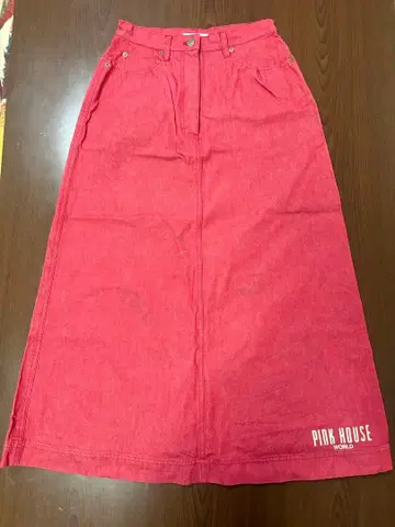 PINK HOUSE 빨간색 데님 롱 스커트 로고 A라인