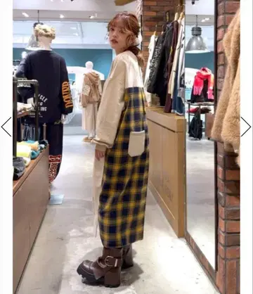 로데오 크라운 체크 도킹 원피스 (IVORY)