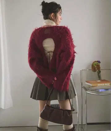 loin nuit 샤기 백리본 니트 보르도