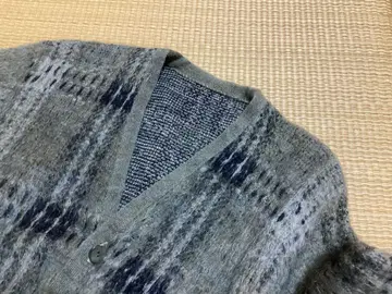 60s 모헤어 가디건 털 긴 빈티지 체크