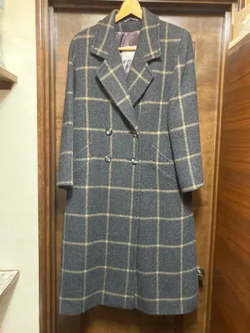 아쿠아 스큐텀 Aquascutum 체크 무늬 고급 울 롱 코트