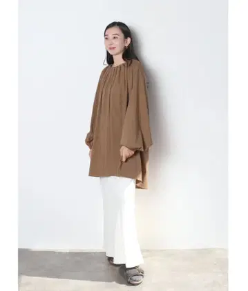meri 미일리 개더 튜닉 블라우스 브라운 새상품