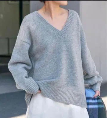 스픽 앤 스팬 로우게이지 니트 V넥 풀오버 그레이