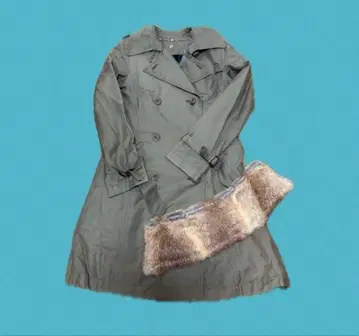 올리브 그린 더블 브레스트 롱 코트