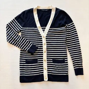 [ 새상품급 ] IENA 이에나 울 100% 보더 가디건 골드 버튼