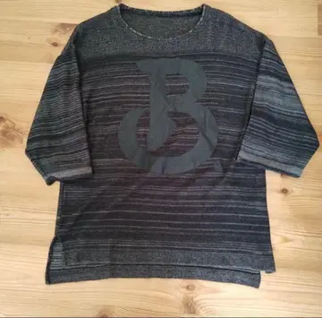 BURN OUT 얇은 소재 보더 니트 7부 기장