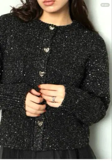 아르페쥬 스토리 스팽글 니트 자켓 블랙 검정 세탁 가능