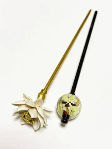 칸자시야wargo 은련 일본 비녀 국화 잠자리 구슬 비녀 2점 세트