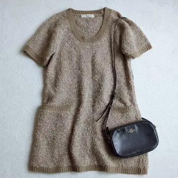 허니 로즈 니트 원피스 5부 소매 보아 울 혼방 튜닉 M