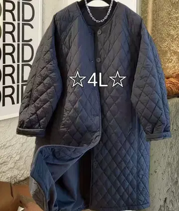 빅 사이즈 퀼팅 충전솜 코트 미들 기장 (블랙) 4L