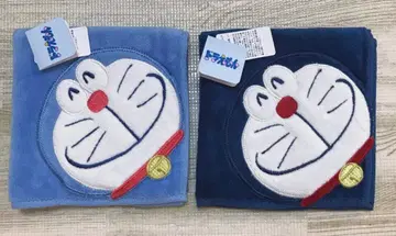 미사용 새상품 택 포함 도라에몽 자수 타월 손수건 파랑 짙은 파랑 세트