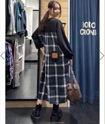 로데오 크라운 체크 도킹 원피스 (블랙)