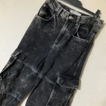 블랙 데미지 가공 카고 팬츠 ZARA 38 빈티지 스트레이트