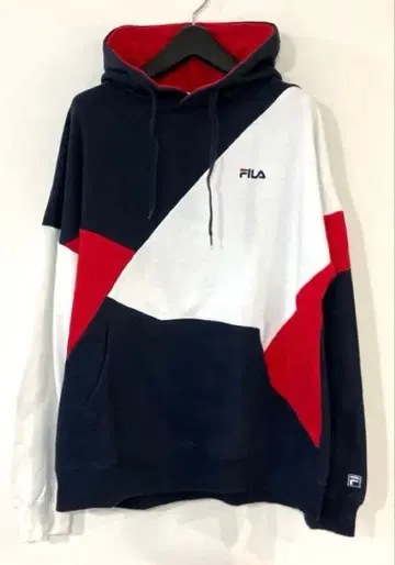 FILA 지오메트릭 디자인 후드티 풀오버 화이트 크레이지 패턴
