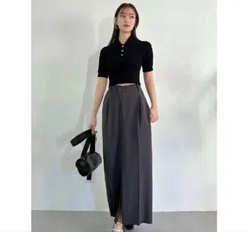 dazzlin 슬랙스 라이크 스커트 차콜 그레이