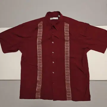 MONTE CARLO 자수 반팔 쿠바 셔츠 XL 버건디