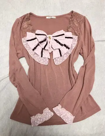 axes femmeBIG 리본 긴팔 상의 핑크 리즈리사 히메 스타일 1