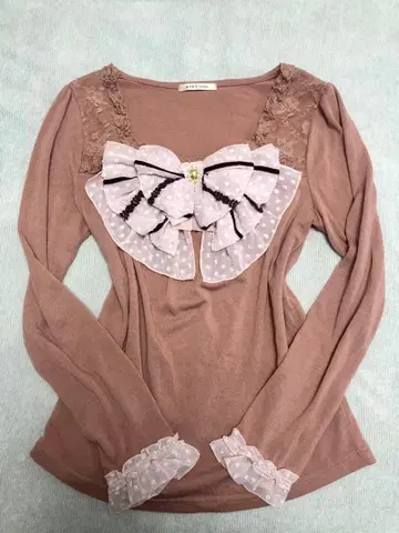 axes femmeBIG 리본 긴팔 상의 핑크 리즈리사 히메 스타일 1