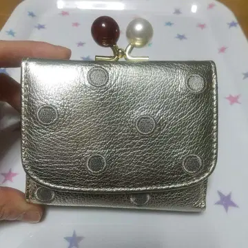 페르케 perche 지갑 도트 무늬 자수 3단 폴더형 지갑 도트 골드