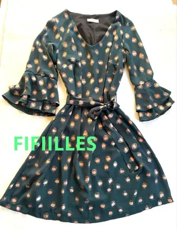 FIFILLES Paris 다크 그린 라메 도트 원피스