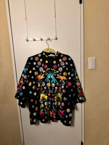 빈티지 구제 의류 자수 차이나 버튼 7부 소매 상의