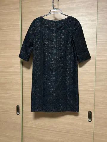 블랙 꽃무늬 자수 레이스 드레스 반팔 A라인