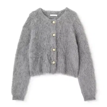 골드 단추 샤기 니트 가디건 그레이