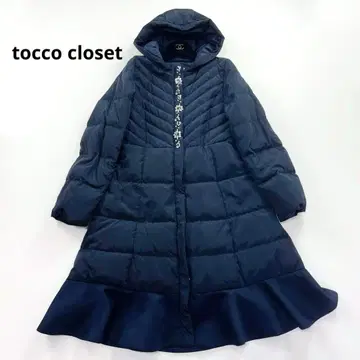 토코 비쥬 장식 밑단 플레어 다운 코트 A라인 후드 네이비 M