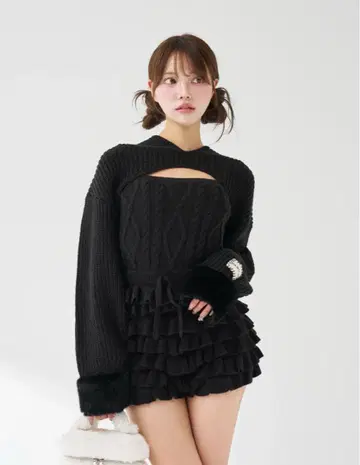 Darich 프릴 니트 콤비네존 FREE BLK