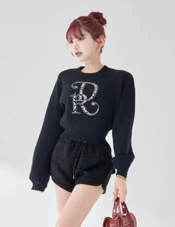 DR 비쥬 볼륨 리브 니트탑 BLK