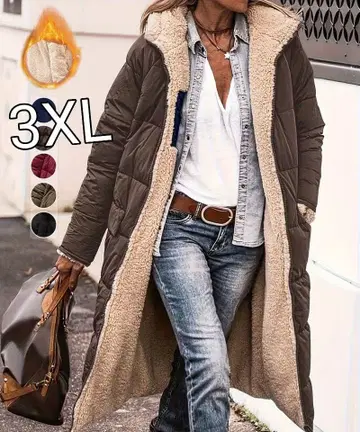 빅 사이즈 후드 부착 리버서블 롱 코트 (3XL) 브라운 계열