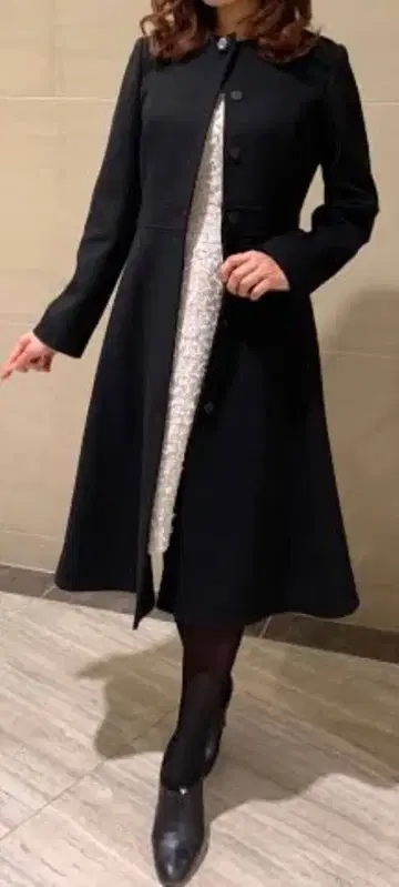 Aveniretoile 블랙 롱 코트 비쥬 버튼 포함