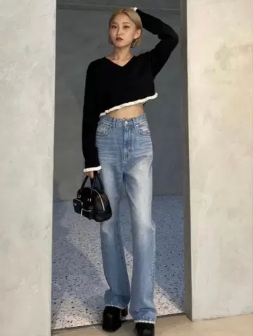 EMODA 빈티지 하이웨스트 플레어 청바지