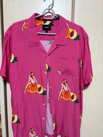HUF 반팔 하와이안 셔츠 핑크