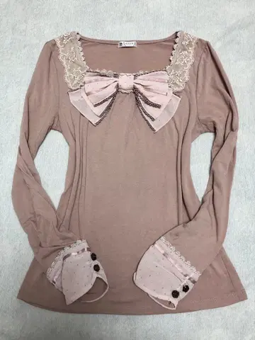 axes femmeBIG 리본 긴팔 상의 핑크 리즈리사 히메 스타일 2