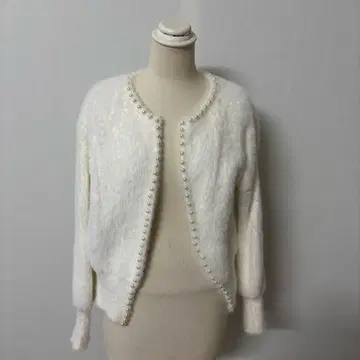 화이트 펄 장식 가디건