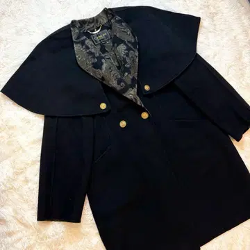 빈티지 크레모나 캐시미어 혼방 리버서블 케이프 코트 골드 버튼 레트로