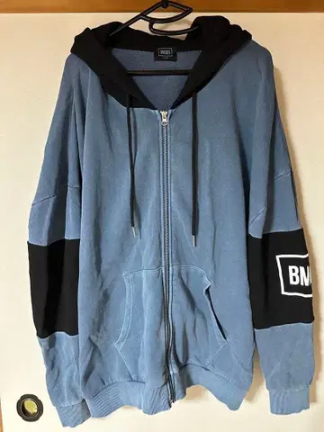 BMSG 투톤 지퍼 후드티 BLUE 오버사이즈