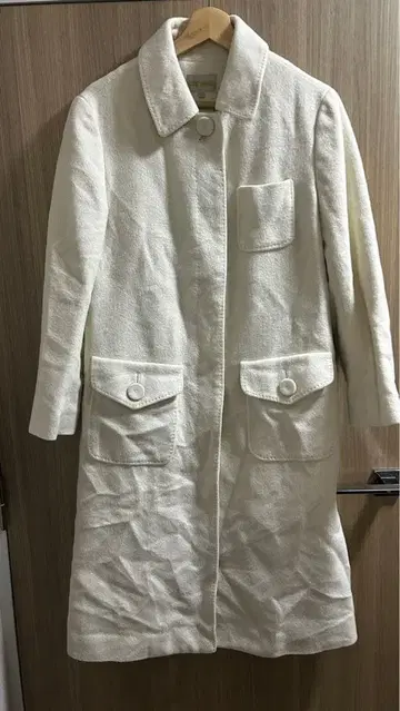 준코 시마다 화이트 울 롱 코트 사이즈 11