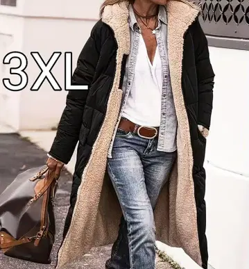 빅 사이즈 리버서블 후드 부착 롱 코트 (3XL) 블랙