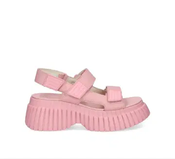 통굽 핑크 샌들 벨크로 스트랩 캠퍼