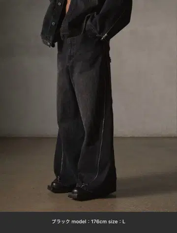 GRANCY ZipDesign 배기 데님 팬츠 블랙 XL