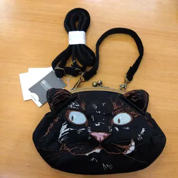 ROOTOTE 고양이 얼굴 벨벳 가마구치 숄더백 미니백 검은 고양이