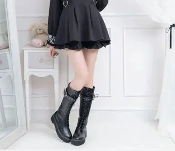 새상품 최상급 24.5cm 유메텐보 디어마이러브 하트 버클 롱 부츠